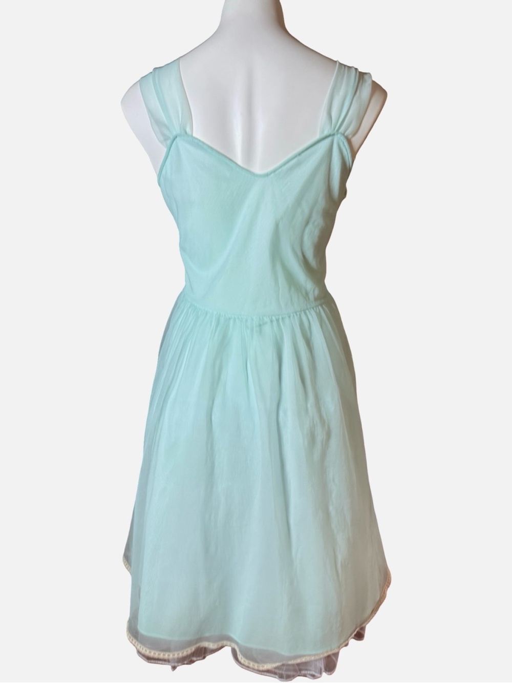 Miss Elaine Vintage Mint Blue Chiffon Lace Nightgown Medium 1960s Babydoll - Picture 10 of 12